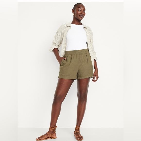 🆕 Old Navy Women’s High-Waisted Linen-Blend Shorts 3.5-in inseam Kombu XL 16-18 - Picture 2 of 15